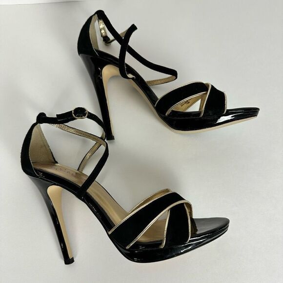 Lilly Pulitzer Bella Black Gold Strappy Heel size 7.5M - Picture 7 of 14